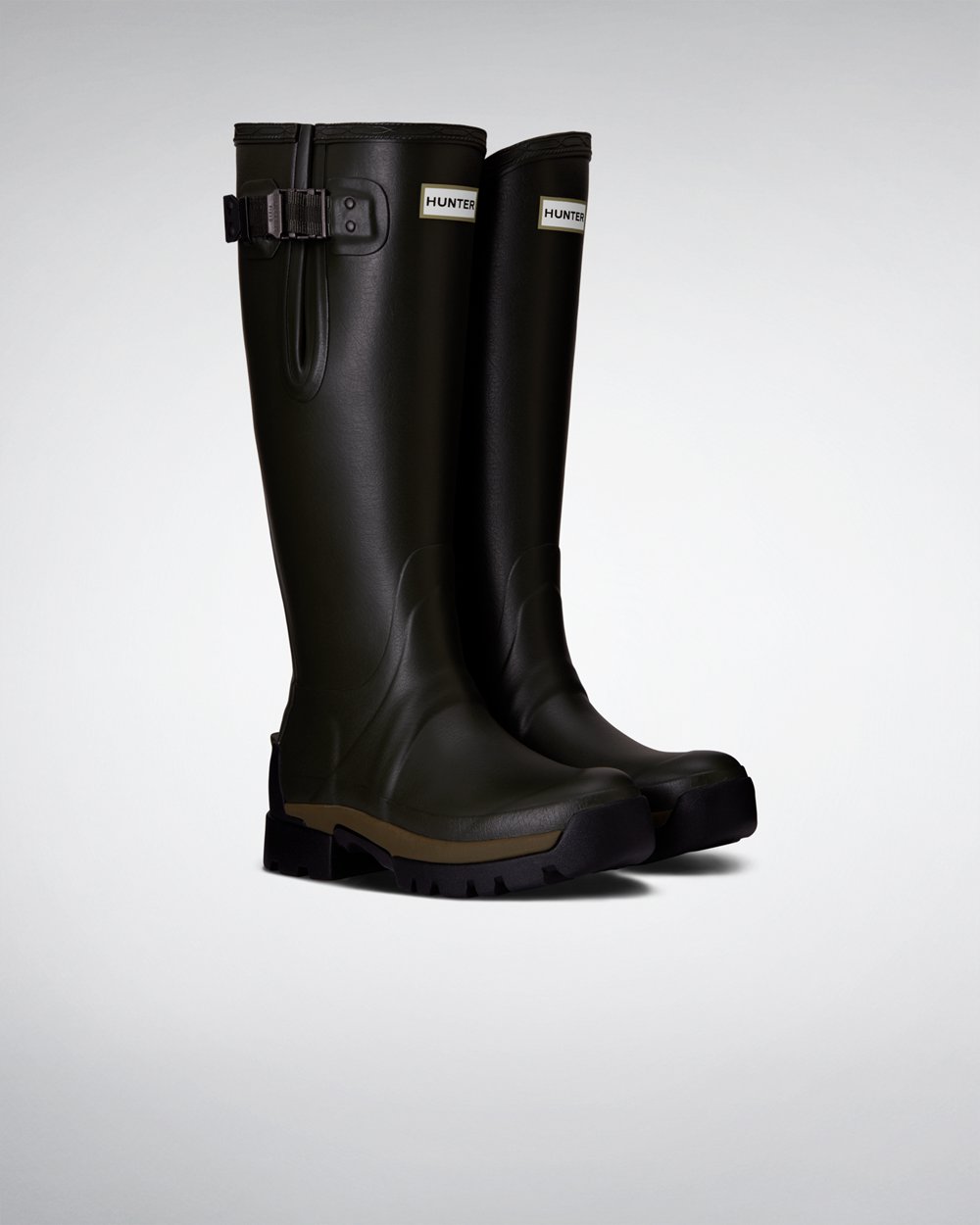 Women Hunter Balmoral Side Adjustable 3Mm Neoprene | Tall Rain Boots Dark Olive | NZ-50397-RNSD